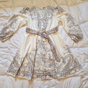 Elegant Paisley Womens Dress - Cream and Blue